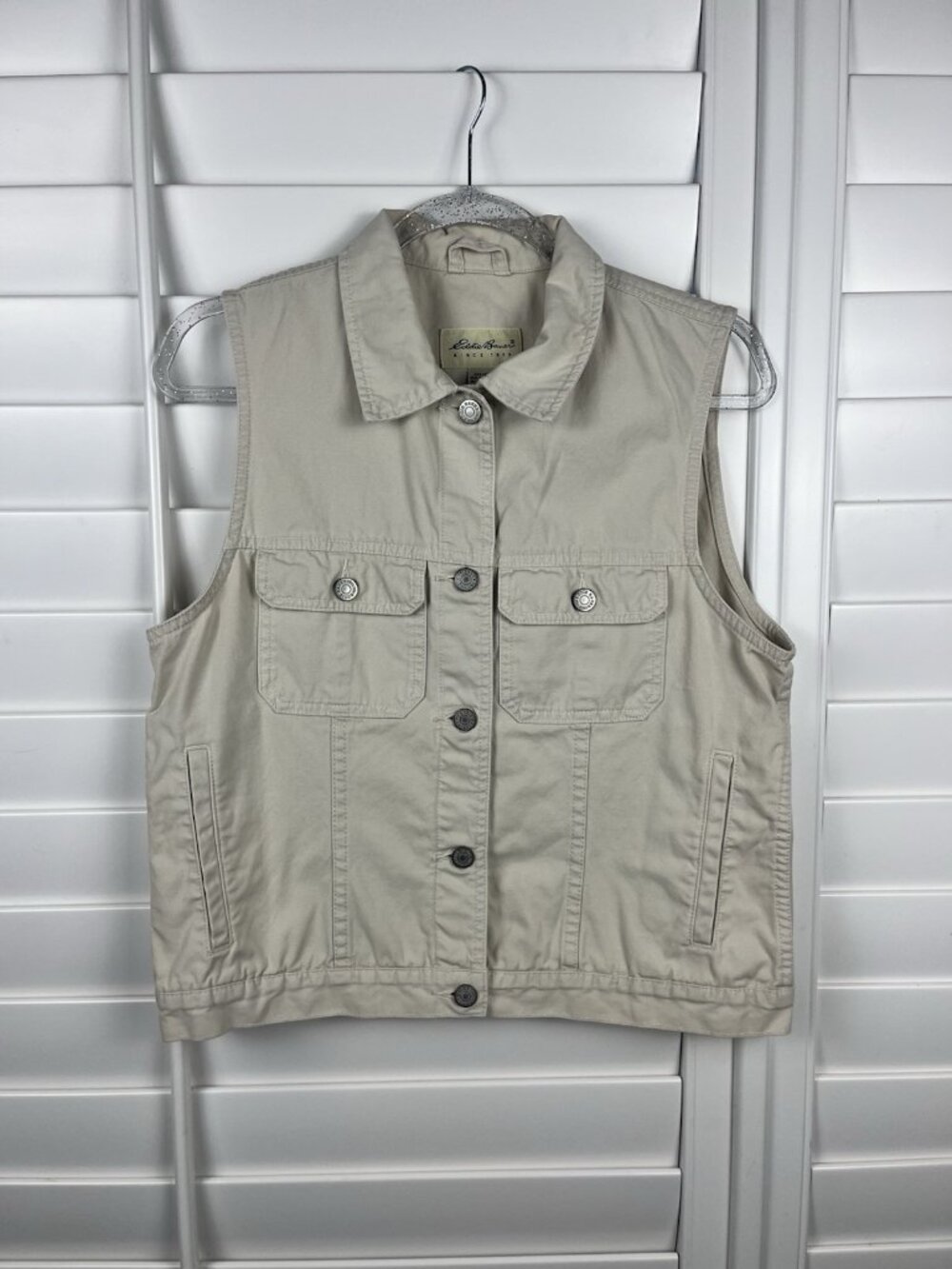 Eddie Bauer Vintage Beige Cotton Utility Vest Medium Sleeveless Safari Outdoor